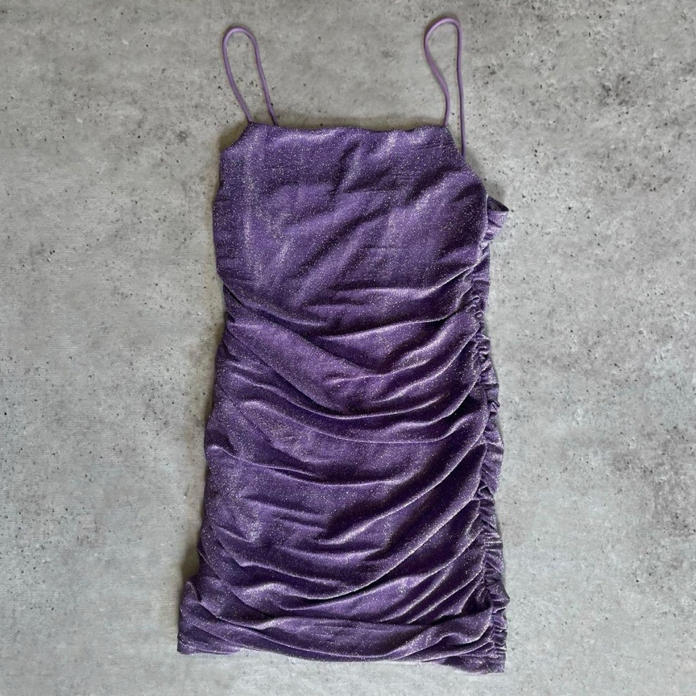 ★ Sparkly Purple Ruched Mini Party Dress ★